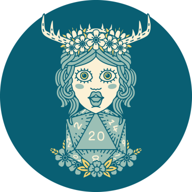 Retro Dövme Tarzı İnsan Druid Bir insan tarafından çizilmiş doğal yirmi zar ile