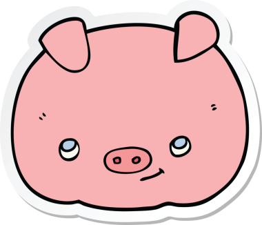 Bir insan tarafından çizilmiş mutlu domuz çıkartması.