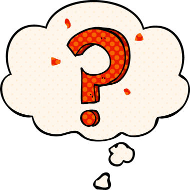 Çizgi roman tarzında bir insan tarafından çizilmiş düşünce baloncuklu soru işareti