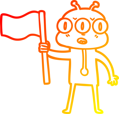 Bir insan tarafından çizilmiş üç gözlü uzaylı bayrağının sıcak çizgi çizimi