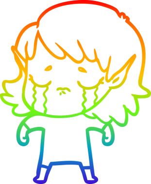 Gökkuşağı gradyan çizgi çizimi Bir insan tarafından çizilmiş ağlayan elf kızı