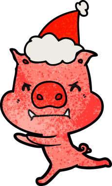 Kızgın el çizimi, Noel Baba şapkası takan bir domuzun insan çizimi.