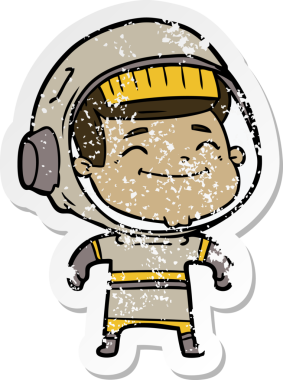 Bir insan tarafından çizilmiş mutlu bir astronotun sıkıntılı çıkartması.