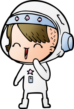 Bir insan tarafından çizilmiş mutlu uzay kızı.