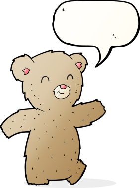 Bir insan tarafından çizilmiş konuşma balonlu oyuncak ayı.