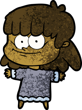 Bir insan tarafından çizilmiş gülümseyen çizgi film kızı.