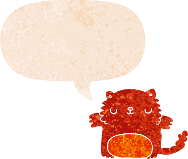 grunge 'da konuşma balonu olan çizgi film kedisi bir insan tarafından çizilmiş dertli retro desenli