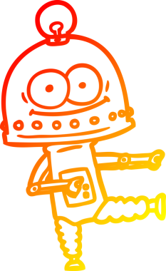 Bir insan tarafından çizilmiş ampullü mutlu bir robot çizimi.