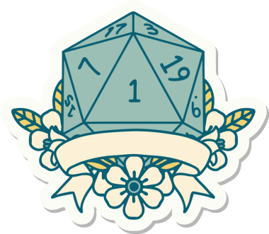 Bir insan tarafından çizilmiş doğal bir d20 zar etiketi.