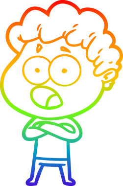 Gökkuşağı gradyan çizgi çizimi Bir insan tarafından çizilmiş şaşırarak nefes nefese bir çizgi film adamı