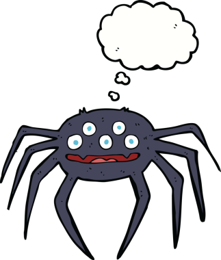 Bir insan tarafından çizilmiş düşünce balonlu cadılar bayramı örümceği çizgi filmi