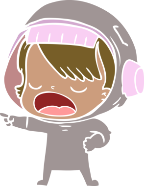 Düz renkli çizgi film konuşan astronot bir insan tarafından çizildi