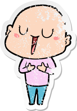 Bir insan tarafından çizilmiş mutlu, kel bir adamın sıkıntılı çıkartması.