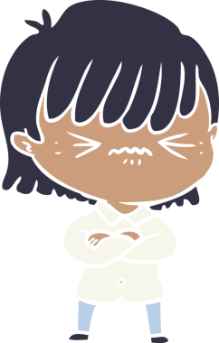 Bir insan tarafından çizilmiş düz renkli çizgi film kızı.