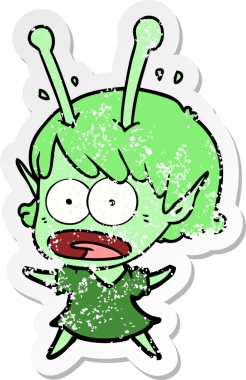 Bir insan tarafından çizilmiş uzaylı bir kızın karikatür çıkartması.