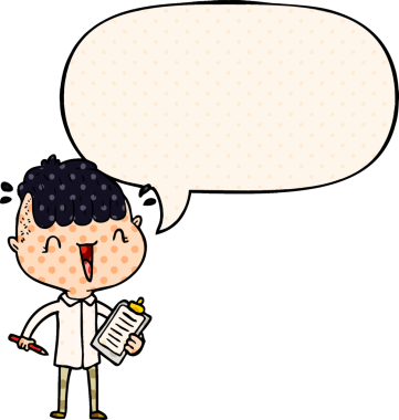 Çizgi roman tarzında bir insan tarafından çizilen konuşma baloncuğuyla şaşıran mutlu çocuk.