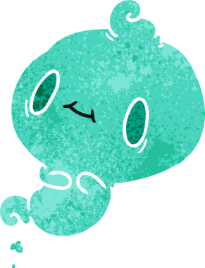 Bir insan tarafından çizilmiş sevimli bir kawaii hayaletinin eski çizgi film çizimi.