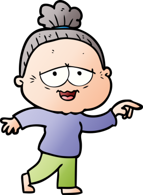 Bir insan tarafından çizilmiş mutlu yaşlı kadın çizgi filmi.