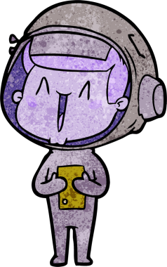 Bir insan tarafından çizilmiş mutlu astronot çizgi filmi.