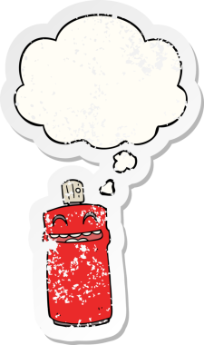 Düşünce baloncuklu çizgi film spreyi insan tarafından çizilmiş yıpranmış bir çıkartma gibi.