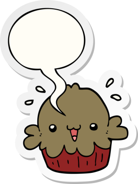 Bir insan tarafından çizilmiş baloncuk çıkartmalı şirin bir çizgi film pastası.