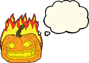 Bir insan tarafından çizilmiş düşünce baloncuklu garip balkabağı.