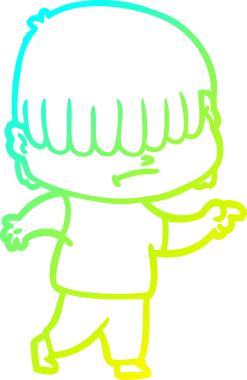 Bir insan tarafından çizilmiş dağınık saçlı bir çizgi film çocuğu çizimi.