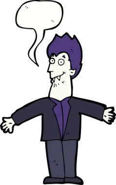 Bir insan tarafından çizilmiş konuşma balonu olan bir vampir adam.