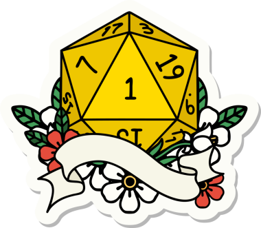 Bir insan tarafından çizilmiş doğal bir d20 zar etiketi.