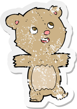 Bir insan tarafından çizilmiş oyuncak ayının gerilimli çıkartması.