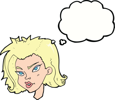 Bir insan tarafından çizilmiş düşünce baloncuklu kadın yüzü.