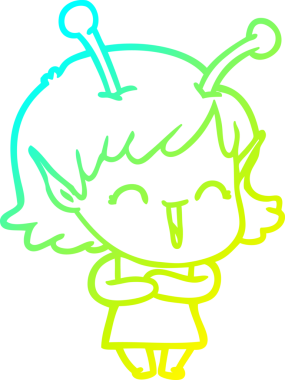 Bir insan tarafından çizilmiş mutlu uzaylı kız çizgi filmi.