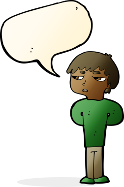 Bir insan tarafından çizilmiş konuşma balonu olan antisosyal çocuk çizgi filmi.