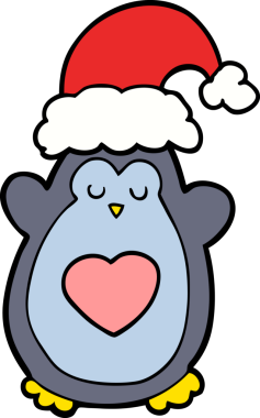 Bir insan tarafından çizilmiş şirin bir Noel pengueni.