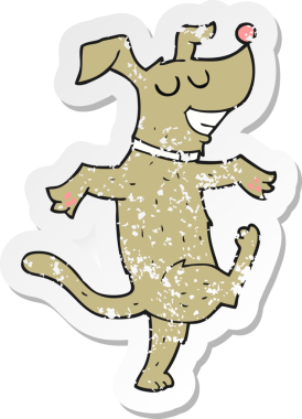 Bir insan tarafından çizilmiş dans eden bir köpeğin gerilmiş çıkartması.