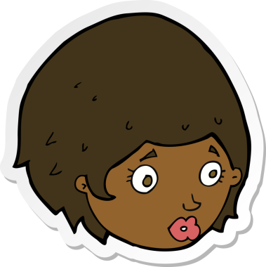 Bir insan tarafından çizilmiş endişeli ifadeli çizgi film kızına ait bir etiket.