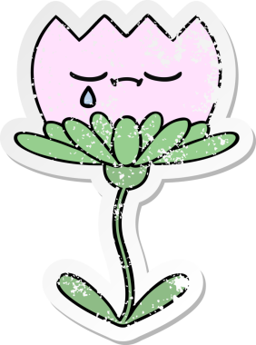 Bir insan tarafından çizilmiş şirin bir karikatür çiçeğinin sıkıntılı çıkartması.