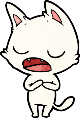 Bir insan tarafından çizilmiş konuşan kedi çizgi filmi.