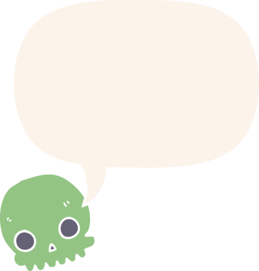 bir insan tarafından çizilmiş, konuşma baloncuklu bir kafatası.