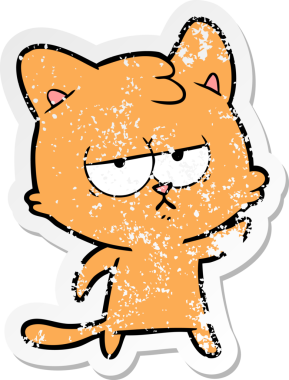 Bir insan tarafından çizilmiş sıkıntılı bir çizgi film kedisinin çıkartması.