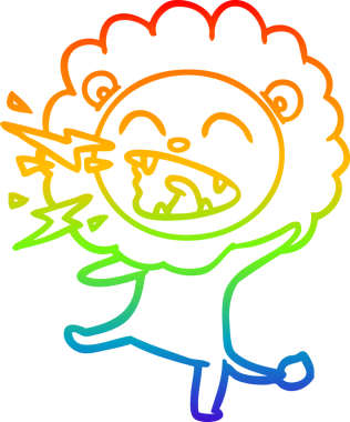 Gökkuşağı gradyan çizgi çizimi Bir insan tarafından çizilmiş kükreyen bir aslan