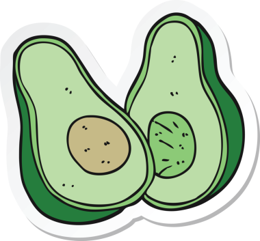 Bir insan tarafından çizilmiş Avokado çizgi filminin çıkartması.