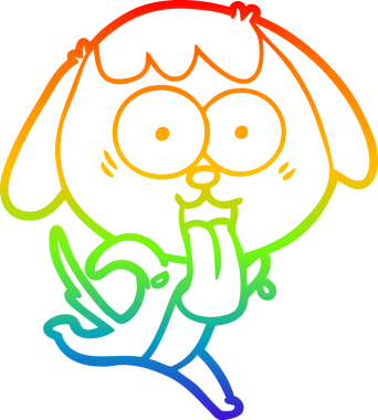 Gökkuşağı gradyan çizimi. Bir insan tarafından çizilmiş şirin bir köpek çizimi.