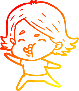 Bir insan tarafından çizilmiş bir çizgi film kızının sıcak çizgi çizimi.