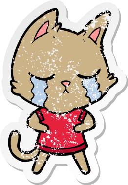 Bir insan tarafından çizilmiş ağlayan bir çizgi film kedisinin sıkıntılı çıkartması.