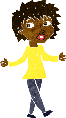 Bir insan tarafından çizilmiş tasasız bir karikatür kadını.