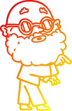 Bir insan tarafından çizilmiş sakallı ve gözlüklü, çizgi film meraklısı bir adamın çizimi.