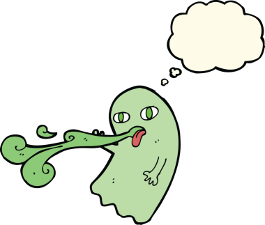 Bir insan tarafından çizilmiş düşünce baloncuklu komik çizgi film hayaleti.