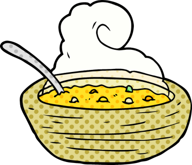 Bir insan tarafından çizilmiş sıcak çorba kasesi.