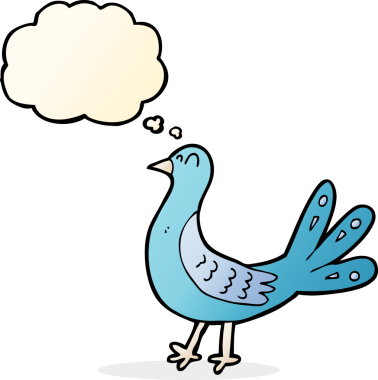 Bir insan tarafından çizilmiş düşünce baloncuklu çizgi film kuşu.